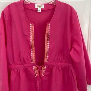 Talbots Hot Pink Embroidered Swimsuit Coverup Tunic. Size Large
